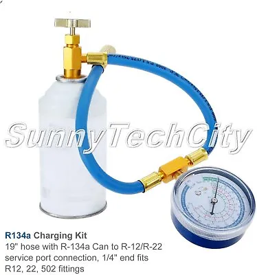 R134A AC Recharge Hose Gauge Can Tap BPV31 Bullet Piercing Tap Kit 1/4  Adapter • $19.03