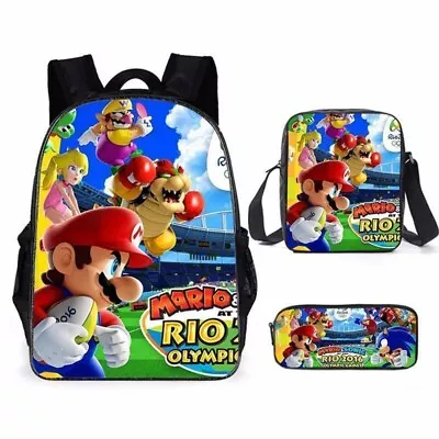 3PCS Set  Backpack Super Mario Bro Kids School Shoulder Bag Pencil Case Bookbag • £7