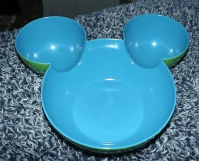 Disney Store Mickey Mouse Chip & Dip Bowl 12  Green & Blue. Mouse Ears. Vgc • $24.95