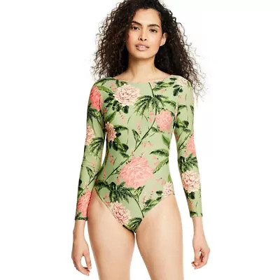 Agua Bendita Women's Large Peony Print Long Sleeve One Piece Swimsuit Medium • $21.22