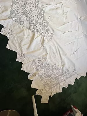 Fabulous Early Vintage Finest Cotton Hand Filet Crochet Flat Sheet • $49.99