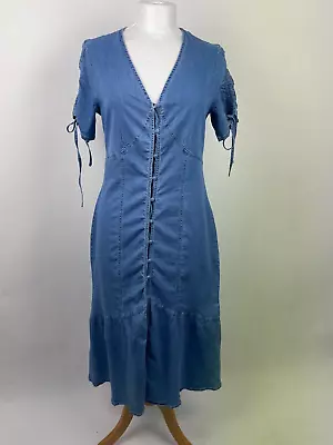 Ladies QED London Pale Denim Button Up Tiered  Midi Dress Size 12 • £8