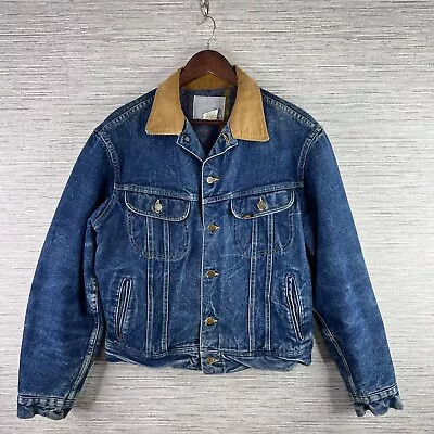 VINTAGE Lee Storm Rider Jacket Mens 42 42L Blue Denim 80s Union Wool Liner USA • $118.88