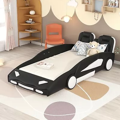 Twin Size Race Car-Shaped Platform Bed With Wheels Black • $379.22