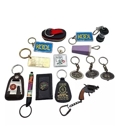 Vtg Keychain Fob Lot Of 15 Assorted Advertising Keychains Snub Nose Gun Coleman  • $9.99