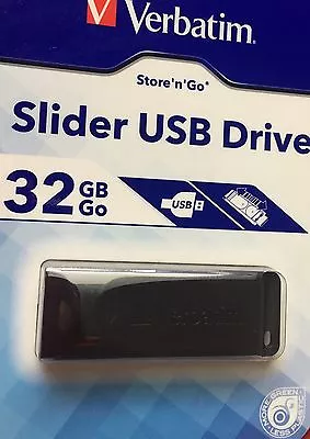 Slider USB Drive 32 GB Go Verbatim Store N Go- Black With Matching Shoulder Bag • $22.95