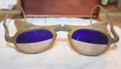Vtg WILLSON Contour Specs GOGGLES Blue Glasses  Lens Foldable Steampunk Welder • $45