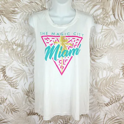 Miami The Magic City Womens White Knit Sleeveless Round Neck Soft Pullover Top • $7.49