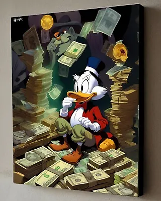 Uncle Scrooge Mcduck Raining Money Painting W/COA -Framed Canvas 40X30cm Pop Art • $250