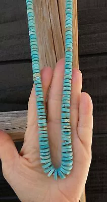 Native American Santo Domingo Vintage Turquoise Heishi 27  Graduated Necklace • $238.40