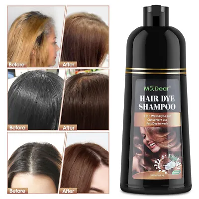 Permanent Hair Color Shampoo For Gray Hair Instant Herbal Hair Dye Shampoo 500ml • £11.95