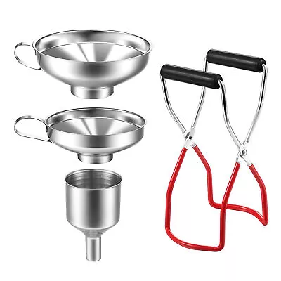  Stainless Steel Funnel Kitchen Set Wide Mouth Canning Lifting Tongs Can Lifter • $17.59