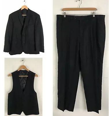 CALVIN KLEIN Mens Size 42S & 40W Black Three Piece Suit • $175