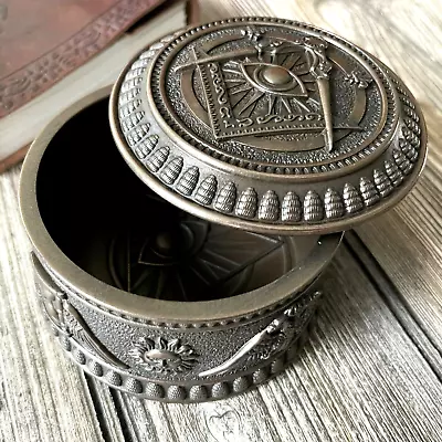 Masonic Eye Of Providence Round Bronze Accent Jewelry Storage Trinket Altar Box • $29.95