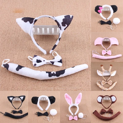 £4.19 • Buy Animal Ears Set Headband & Tail Cute Safari Fancy Dress Costume Unisex Outfit