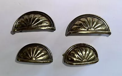 Solid Polished Brass Cup Pull Ornate Heavy Duty Scalloped Sea Shell Lot Of 4 • $29.99