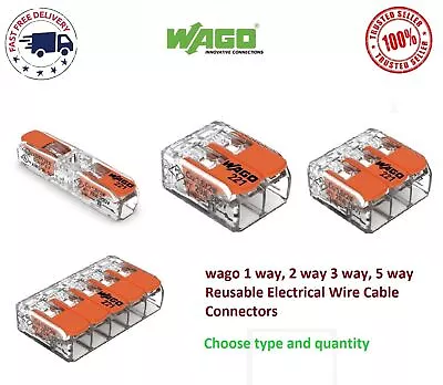 WAGO Connectors 221 Series Reusable Electrical Wire Cable Compact 1/2/3/5 Way UK • £10.99