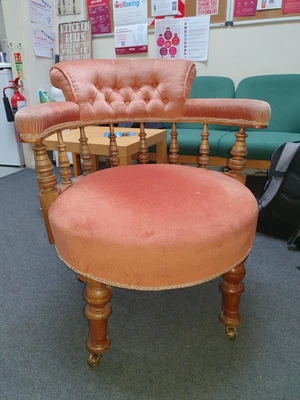 £140 • Buy Antique Victorian Round Salmon Pink Armchair - Good - CS K18 
