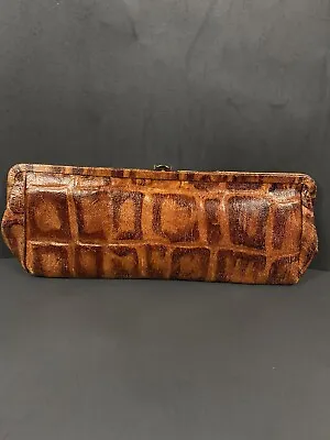 Rare Vintage HOBO International Long Leather Brown Snakeskin Clutch W/Handle • $49.95