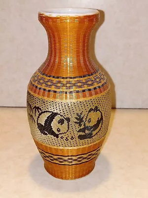 Vintage Panda Bear Porcelain Vase W/woven Bamboo • $15.99