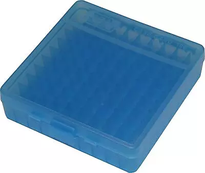 MTM 100 Round Flip-Top Ammo Box 40/45/10MM Cal (Clear Blue) • $11.95