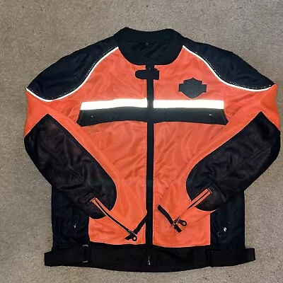 Harley Davidson Mens Riding Jacket Black Orange Hi-vis Reflective Armor Bar • $99.99