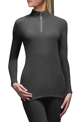 SOCKSHOP Heat Holders Ladies' Microfleece Base Layer Long Sleeved Top In Black • £17.99