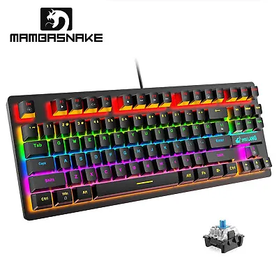 $12.98 • Buy TKL 87 Keys True Mechanical Gaming Keyboard Wired RGB LED Backlit For PC Black