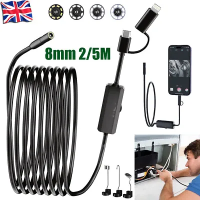 8 LED Snake Endoscope Borescope Inspection Camera Scope For IPhone IPad IOS UK • £15.63