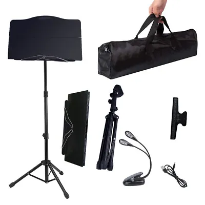 Portable Lightweight Metal Folding Sheet Music Stand With Carrying Bag & Light • $28.99