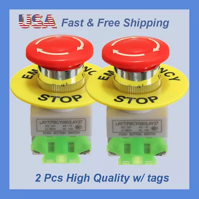 2 Pcs X Red Mushroom Emergency Stop Push Button Switch NO + NC 22mm CNC Gecko • $7.48