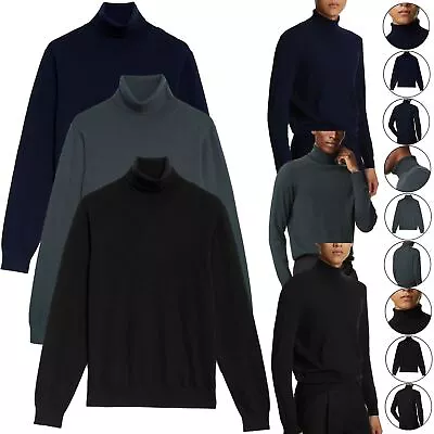 Men Turtle Roll Neck Polo Funnel High Jumper Pullover Knitted Ribbed Sweater • £6.99