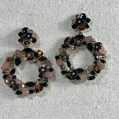 J. Crew Multi Colored Crystal Gemstone Hoop Wreath Earrings • $24