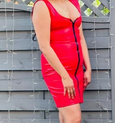 £19.93 • Buy Micro Mini Dress Pvc Red Ultra Short Women's Scoop Neck Fitted Scoop Neck 6-24