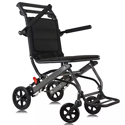 Ultra Lightweight Black Foldable Storage Wheelchair Solid Tyres Seat Belts 6.8KG • £160