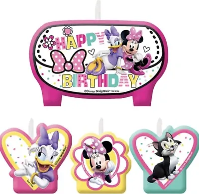 New Disney Minnie Mouse Candles 4ct.Happy Helpers Birthday Party Supplies Favor • $9.99