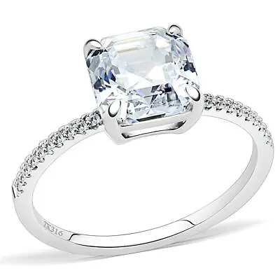 Ladies Asscher Ring Solitaire Engagement  Cubic Zirconia Steel • £19.99