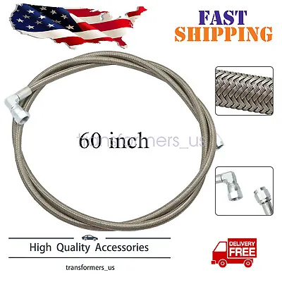 Steel Braided Turbo Oil Feed Line 60  Length Hose -4AN 90 Degree Straight • $15.19