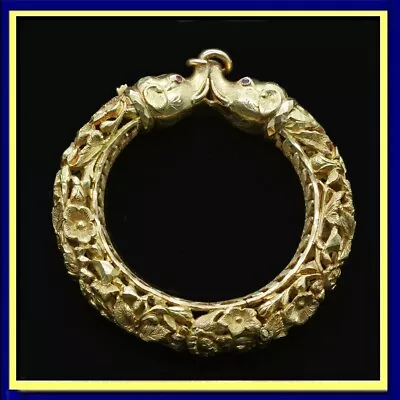 Antique Vintage Bangle Bracelet 22k Gold Elephant Heads Mughal India (4930) • $9999