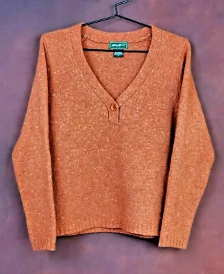 $25.95 • Buy Eddie Bauer Women's Long Sleeve V-Neck Pullover Wool Sweater M Orange Speckled