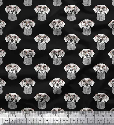 Soimoi Black Cotton Poplin Fabric Specs & Dachshund Face Dog Printed-iIq • $15.39