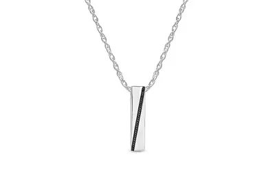 Mens 1/7 CT Black Diamond Bar Pendant Necklace 925 Sterling Silver • $138.58