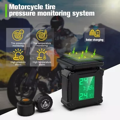 TPMS Solar Wireless Motorcycle Tire Pressure Monitoring Waterproof Alarm System • $56.05