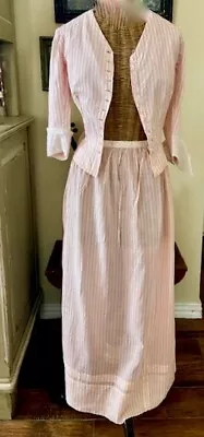 1900s Edwardian Tea Room Waitress Dress Pink Striped 2 Pc Boned Bodice 30 Bust • $140