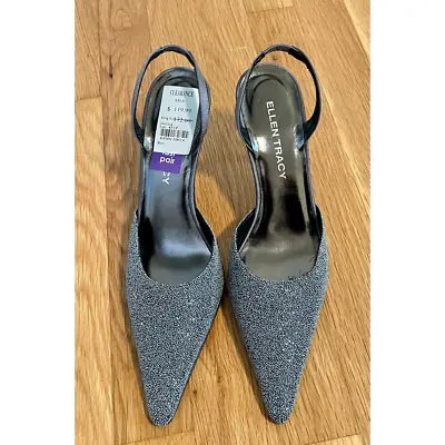 Ellen Tracy Womens Carissa Slingback Slim Heels Shoes Metallic Pointed Toe 6 New • $115