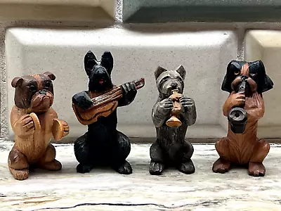 Vintage 4 PC. ANRI Wood Carved Dogs 3  Musical Instuments Dogs Band Italy • $165