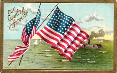 Vintage POLITICAL PATRIOTIC Post Card*Flags*Ships*Patriotism*USA*embossed   *J • $18.99