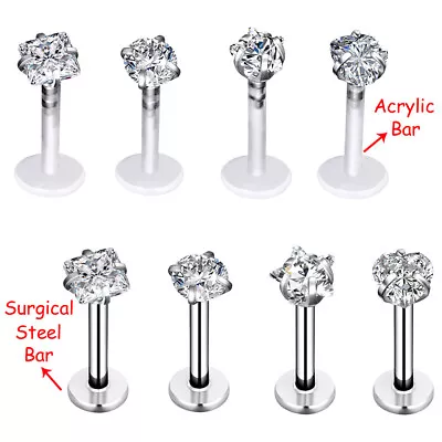 4-8PCS Clear CZ Labret Lip Studs Monroe Rings 16G Cartilage Earrings UV Retainer • $3.99