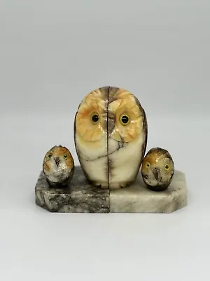 Vintage Genuine Alabaster Made In Italy Hand Carved Owl Bookends • $50