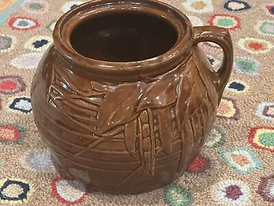 Mccoy Brown Pea Pod Leaves 1940s Vintage Bean Pot Handle No Lid Euc Signed • $36.50